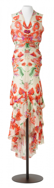 Maison Schiaparelli, Jacques-Henri Lartigue, Maison Bianchini-F&eacute;rier (fabricant), Robe longue, Paris&nbsp;; Lyon, vers 1937. MT 2018.1.1 &copy; Lyon, mus&eacute;e des Tissus / Pierre Verrier